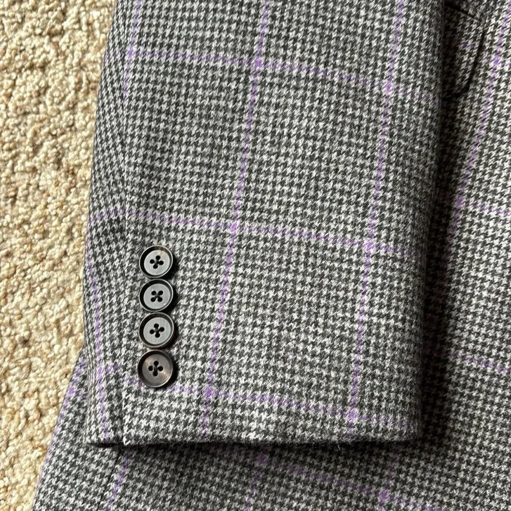 Paul Stuart Men’s Gray Lavender Houndstooth Windowpane Check Sportcoat 42 L